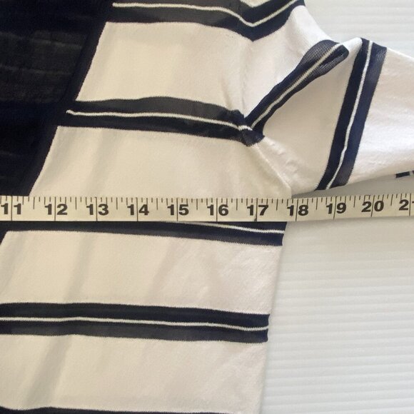 Boston Proper Ivory Ruffled Nautical Ruffle Edge Striped Cardigan Sweater Size S - Picture 9 of 10